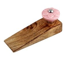 Pink Wheel Flower Ceramic Wooden Door Stopper